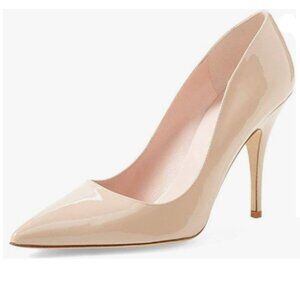 YDN Nude Pointed Closed Toe Mid Heel Pumps Slip on Stiletto Slide Dress Shoe